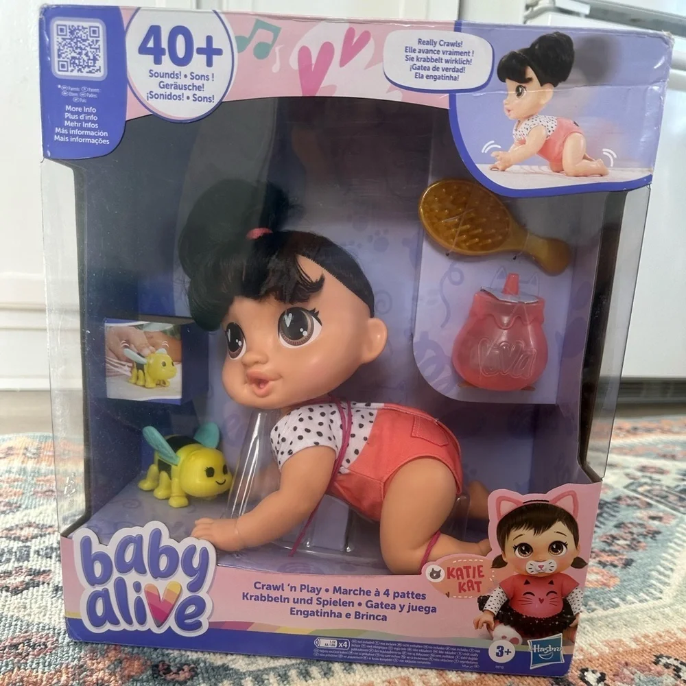 New Baby Alive Crawl 'n Play Katie Kat Doll Electronic 40+ Adorable Sound Age 3+